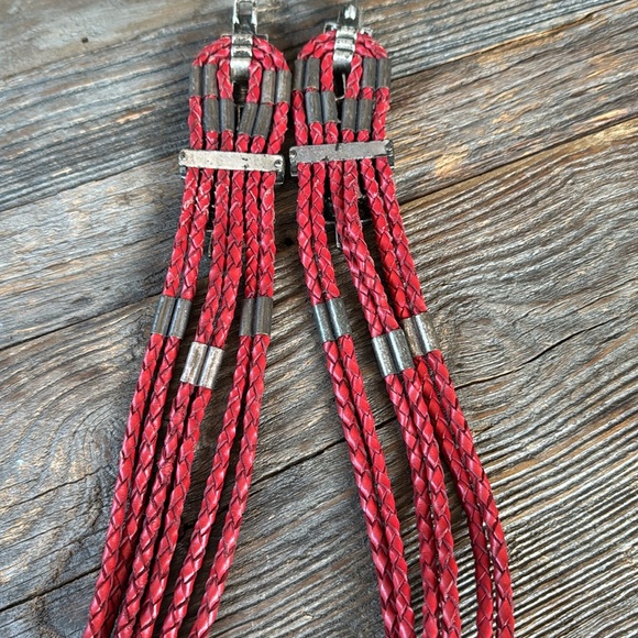 Vintage Chico’s red braided leather silver beads hook western boho belt main image 4